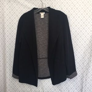 Stretchy Casual Black Blazer with Gray Cuffs